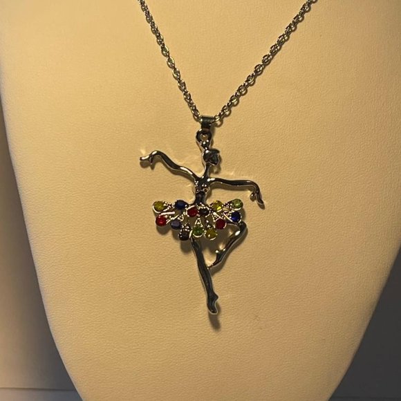 Ballerina Girl w/ multi-color stones in Tutu Women's Necklace NEW - Picture 2 of 3